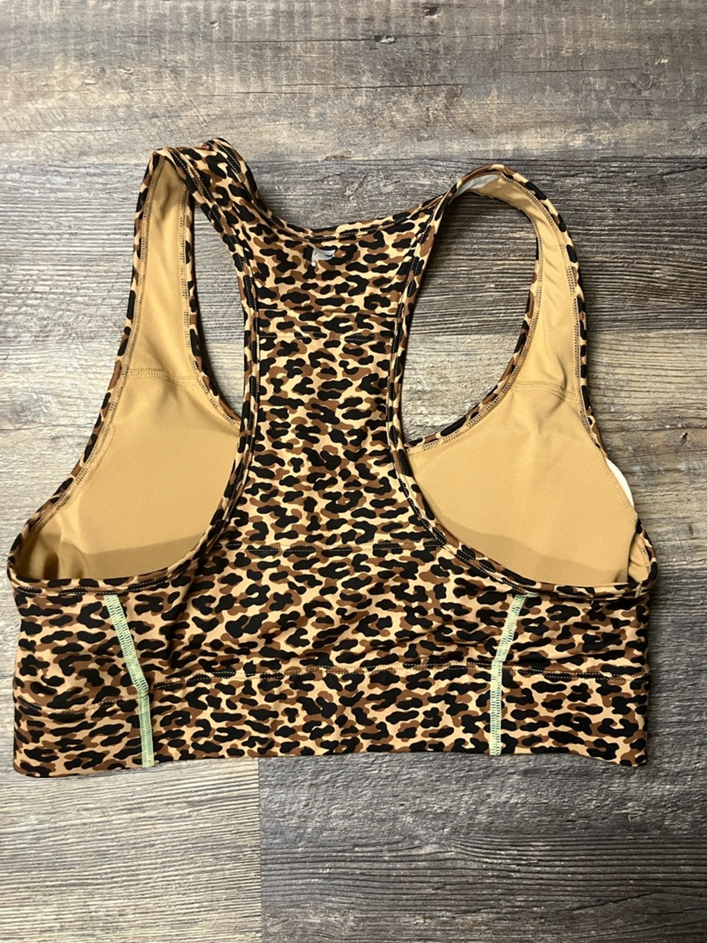 Fabletics Leopard Print Racerback Sports Bra - Tan, Black & Cream - Picture 2 of 2